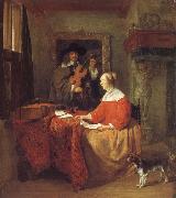 Gabriel Metsu A Woman Seated at a Table and a Man Tuning a Violin Spain oil painting artist